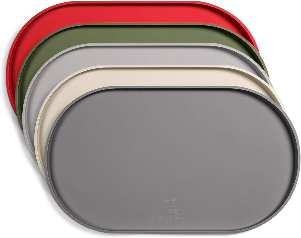 DogBuddy Dog Food Mat, Waterproof Dog Bowl Mat - 24"L x 14"W / Gray