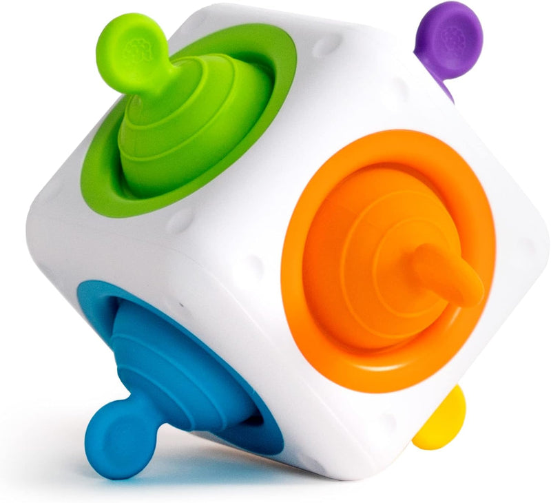 Fat Brain Toys Tugl Cube handheld silicone popping fidget toy with pull and push bubbles
