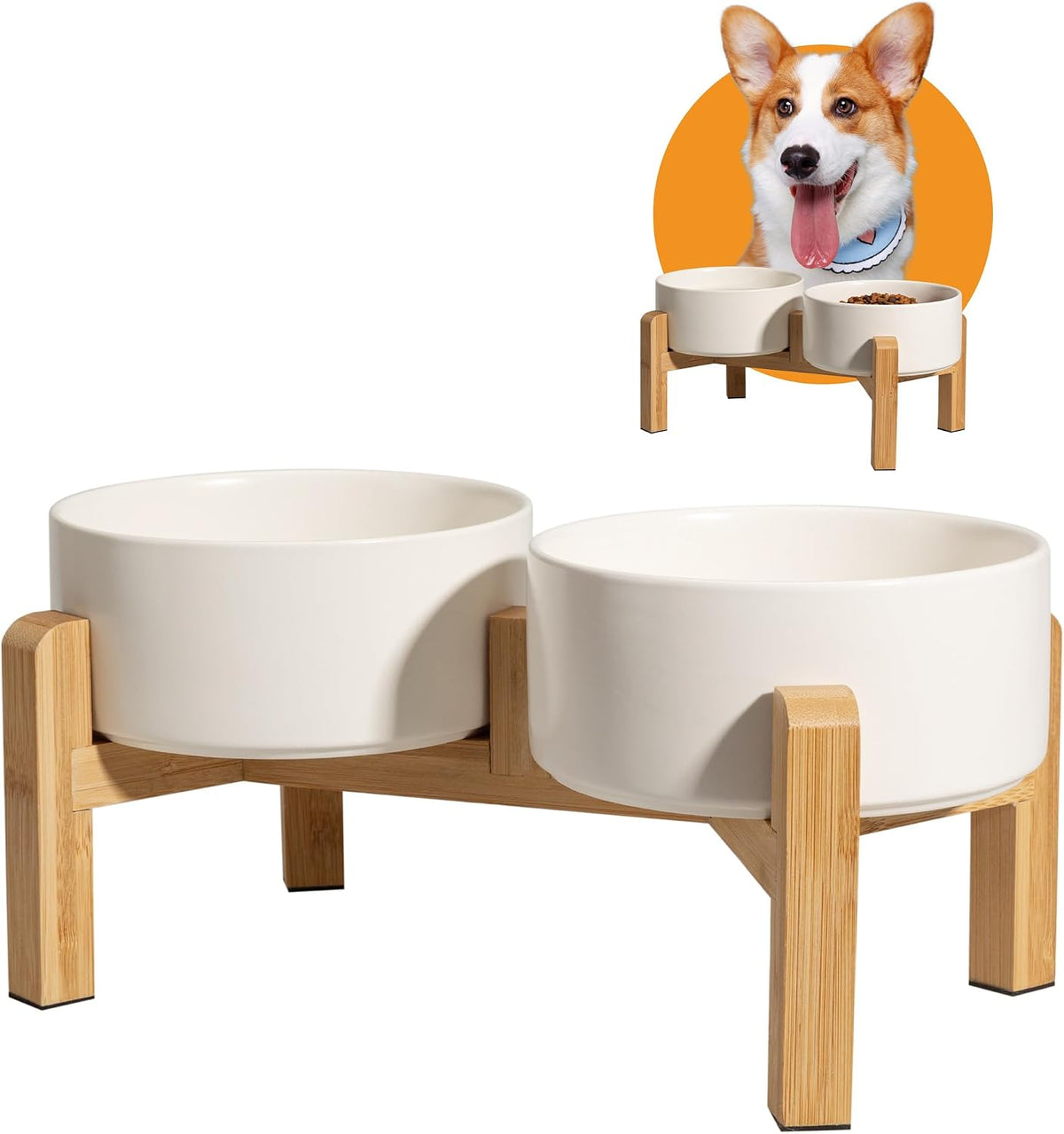 Elevated Ceramic Dog Bowl - White / Medium