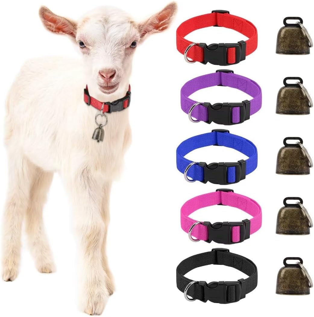 5 Pack Reflective Goat Collars with Bells, Anti-Lost Pet Collar - Multi-colored