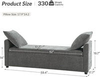 HULALA HOME Modern Storage Bench with Throw Pillows, 59.4" Extra Long Bedroom Ottoman Bench for End of Bed, Comfy Upholstered Footstool for Entryway Dining Room Living Room, Charcoal