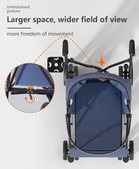 Pet Stroller with 4 Wheels for Small/Medium Pets, Portable Travel Foldable Carrier Jogger for Dog Cat Puppy Kitty, Rear Wheel Breaks, Storage Basket, Visible Mesh Weather Cover (Navy Blue)