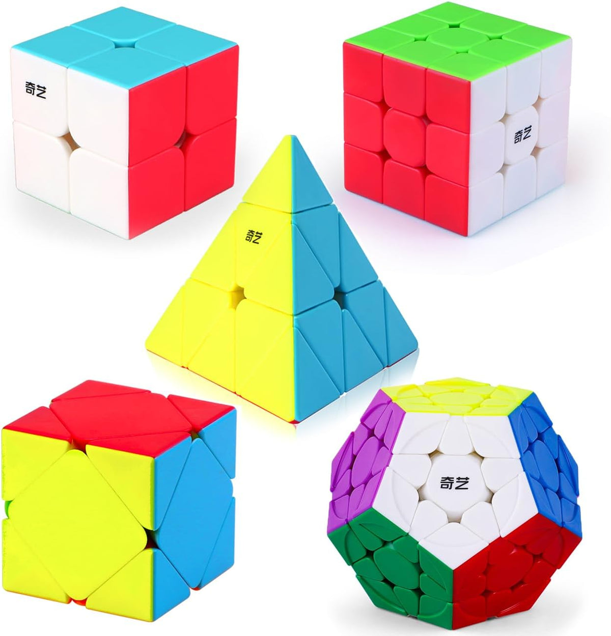 Roxenda Pyramid Speed Cube 3x3x3 Triangle Puzzle Magic Cube – Fun for Kids & Family - 5 Pack Stickerless