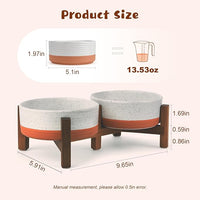 SPUNKYJUNKY Ceramic Elevated Dog Bowl Set with Acacia Wood Stand for Food and Water for Cat and Small Dog (13.52 OZ, White and Reddish Brown)