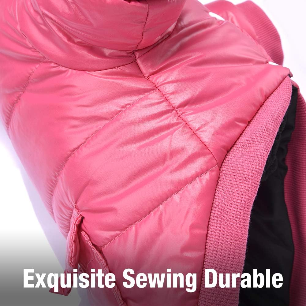 Dog Coat for Small Dogs, Windproof Doggie Puffer Jacket with Leash Hole, Extra Warm Dog Jacket - XX-Large / Pink - image 3