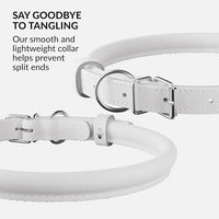 CollarDirect Rolled Leather Dog Collar, Soft Padded Round Puppy Collar, Handmade Genuine Leather Collar Dog Small Large Cat Collars 13 Colors (13-16 Inch, White Smooth)