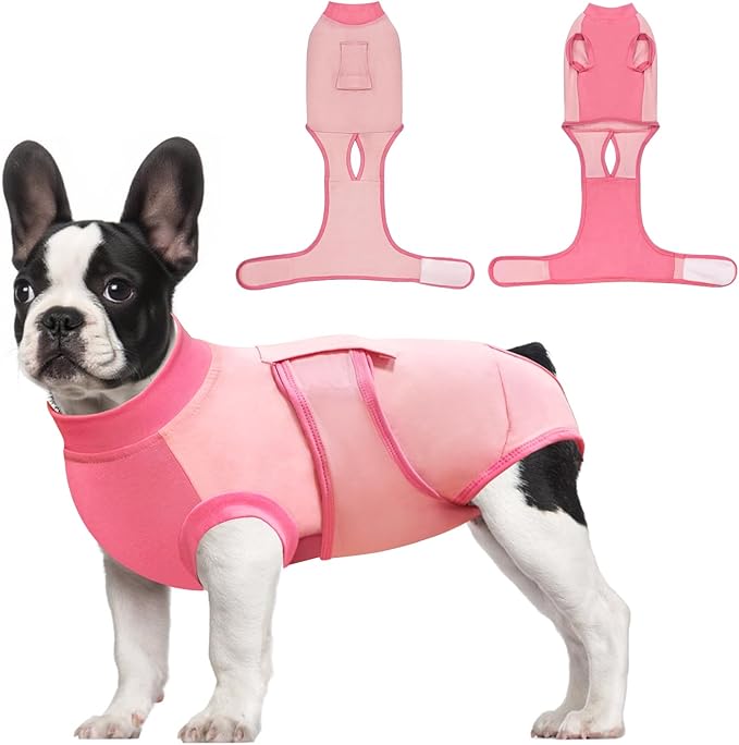 Idepet Dog Recovery Suit Female,Dogs Onesie Suit Surgery Male Breathable Pet Bodysuit for Spay Neuter E-Collar & Cone Alternative Surgical Suit Puppy Abdominal Anti Licking Wounds Shirt (Pink, XS)