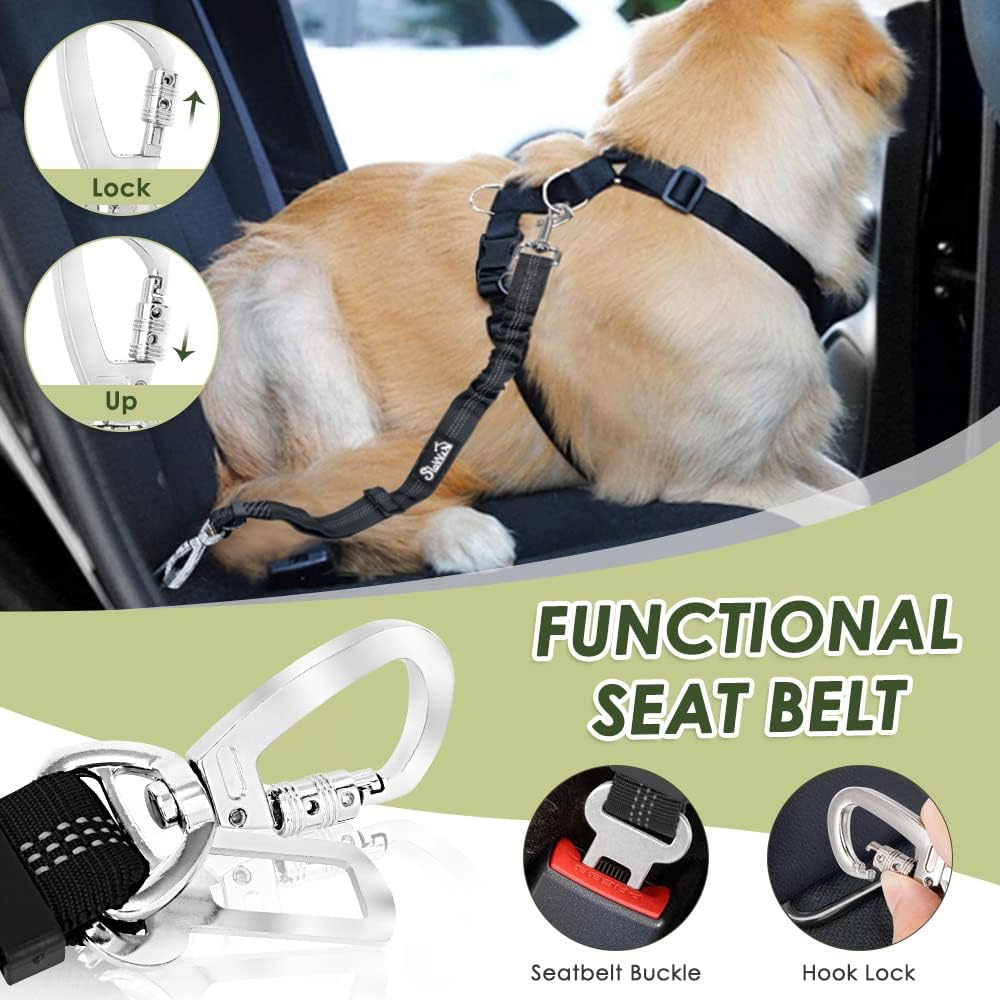 SlowTon Dog Seat Belt and Harness for Car, B M - Red / X-Small - image 3