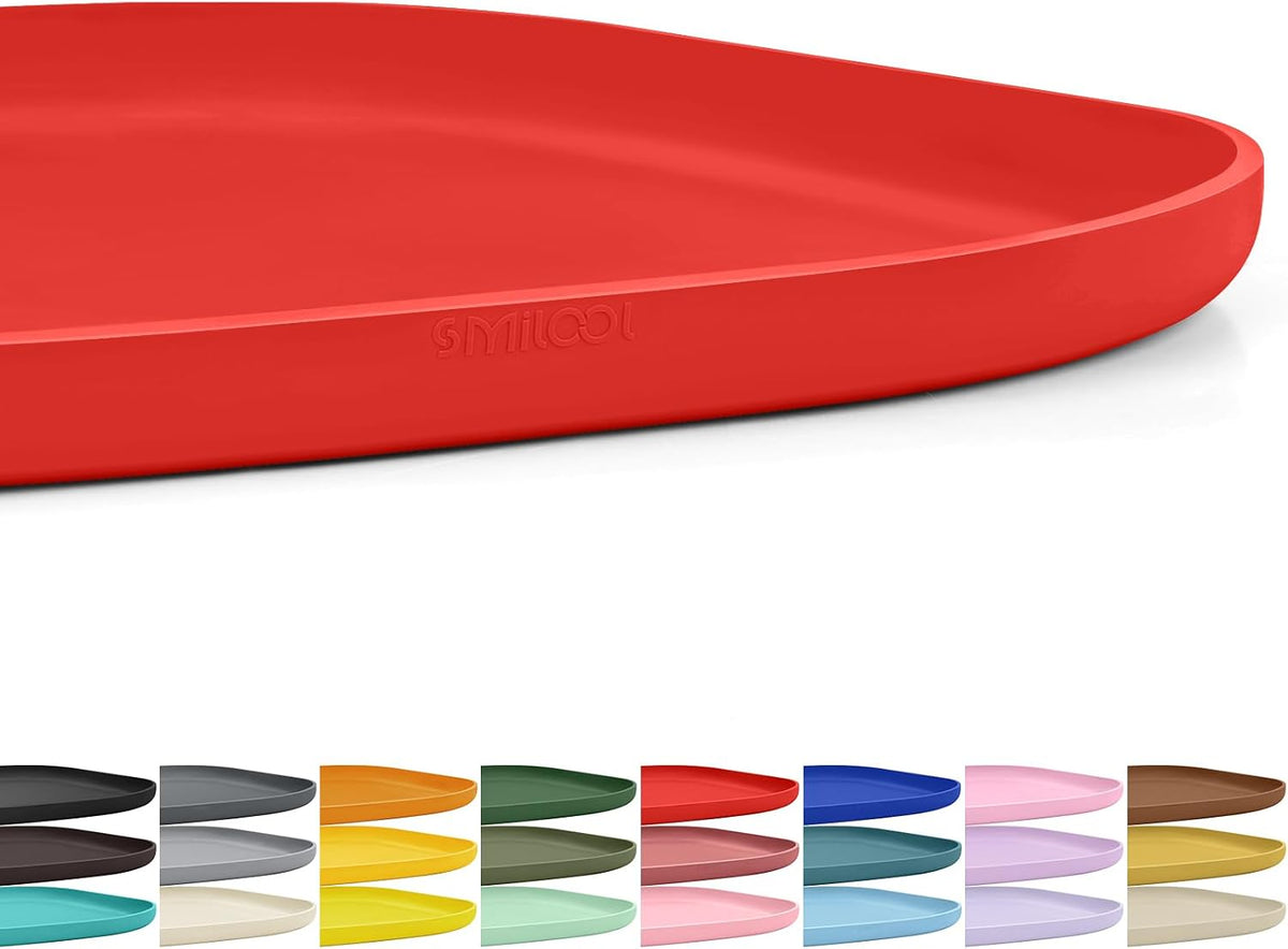 SMILOOL Waterproof Silicone Pet Food Mat with Raised Edge for Dog - Red / 12"L x 12"W