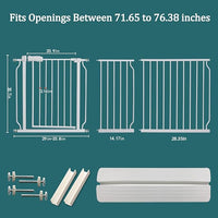 ALLAIBB Extra Wide Pressure Mounted Baby Gate Walk Through Child Kids Safety Toddler Tension White Long Large Pet Dog Gates with Extension for doorways Kitchen and Living Room (71.65-76.38"/182-194cm)
