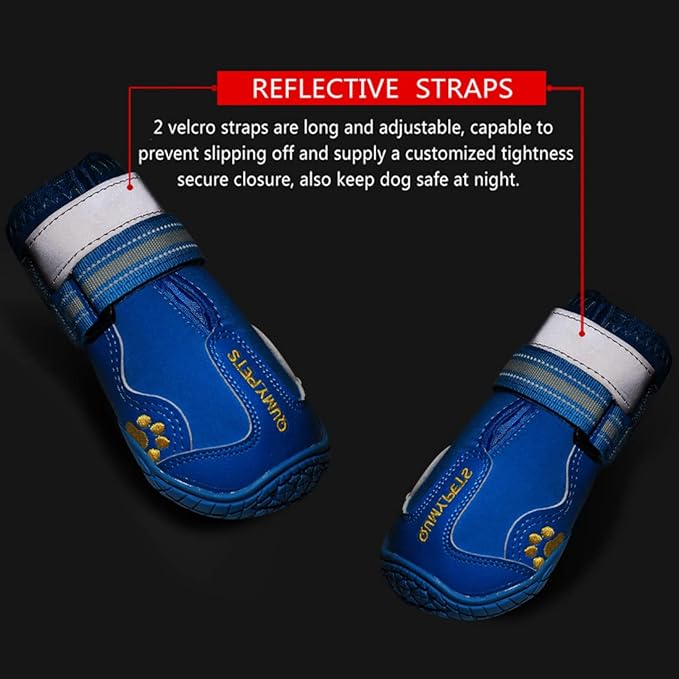 QUMY Dog Shoes for Large Dogs, Medium Dog Boots & Paw Protectors for Winter Snowy Day, Summer Hot Pavement, Waterproof in Rainy Weather, Outdoor Walking, Indoor Hardfloors Anti Slip Sole Blue 6