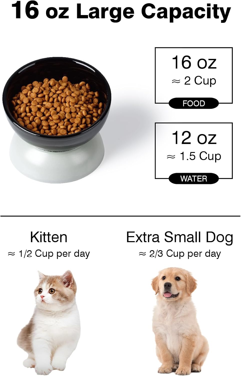 Cat Water Bowl, 15° Tilted and Raised Pet Food Dish - 1 Pack / Black & Gray - image 2