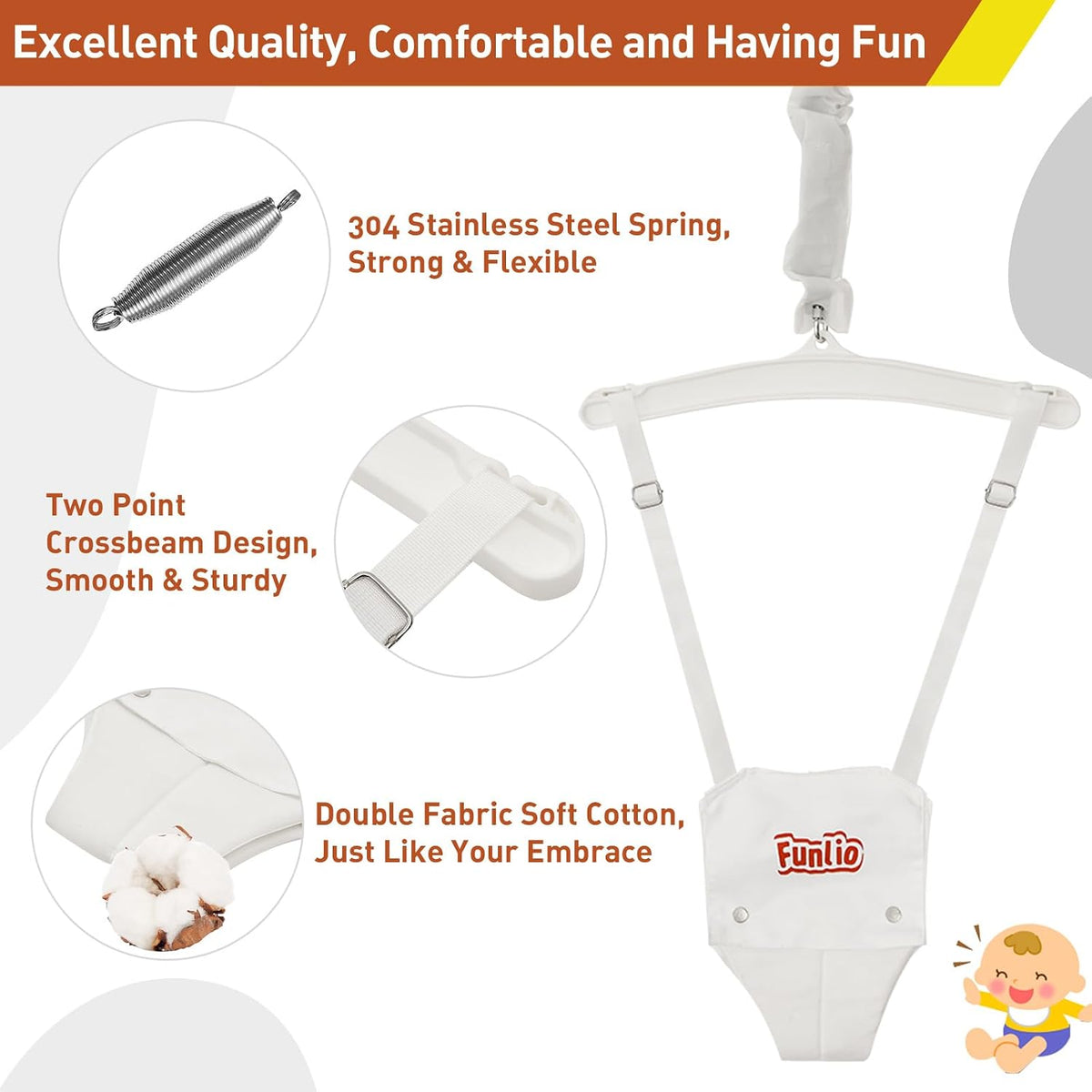 FUNLIO 2 in 1 Baby Jumper and Swing with 4 Sandbags - White - image 4