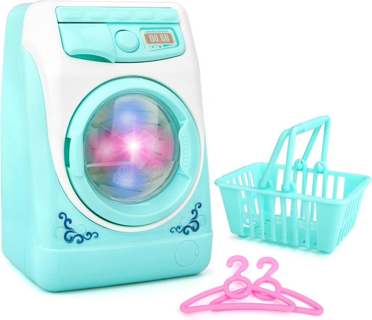 deAO Washing Machine Toy for kids Sound Lights Laundry Play Set - Green