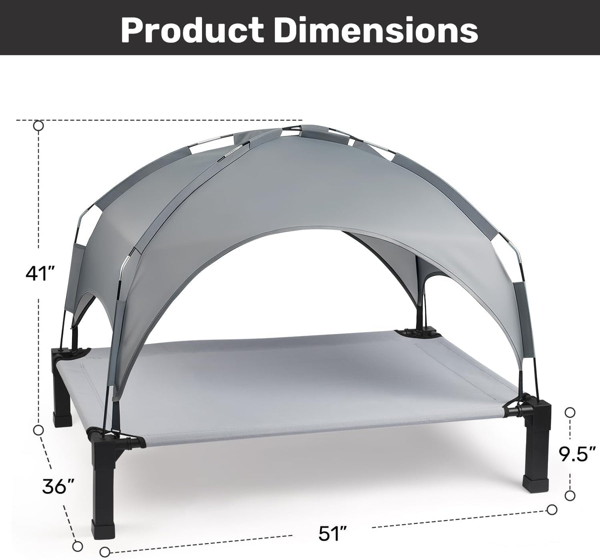 Elevated Dog Bed with Removable Canopy - Grey / 51"L x 36"W x 9.5"H - image 4
