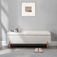 45.6 Inch Velvet Storage Bench Upholstered Tufted Settee Ottoman Bench with Storage, Bed End Bench with Soft Close Lid, for Bedroom, Living Room, Entryway, Rectangular Accent Bench, Beige