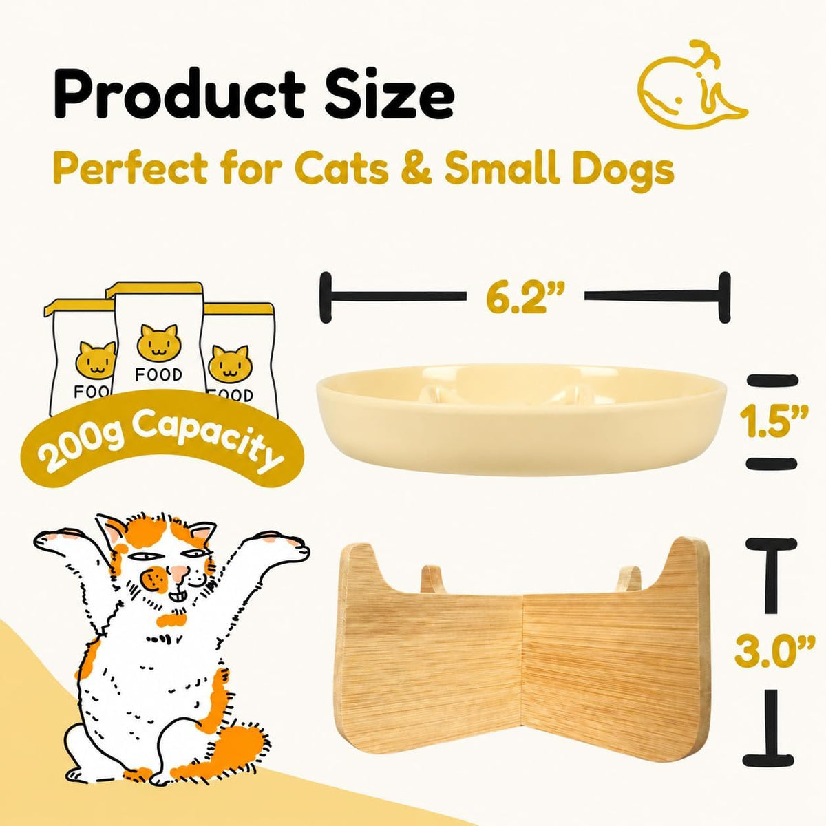 2 Pcs Cat Slow Feeder Bowl - Buttercream with Stand / 6.2'' - image 2