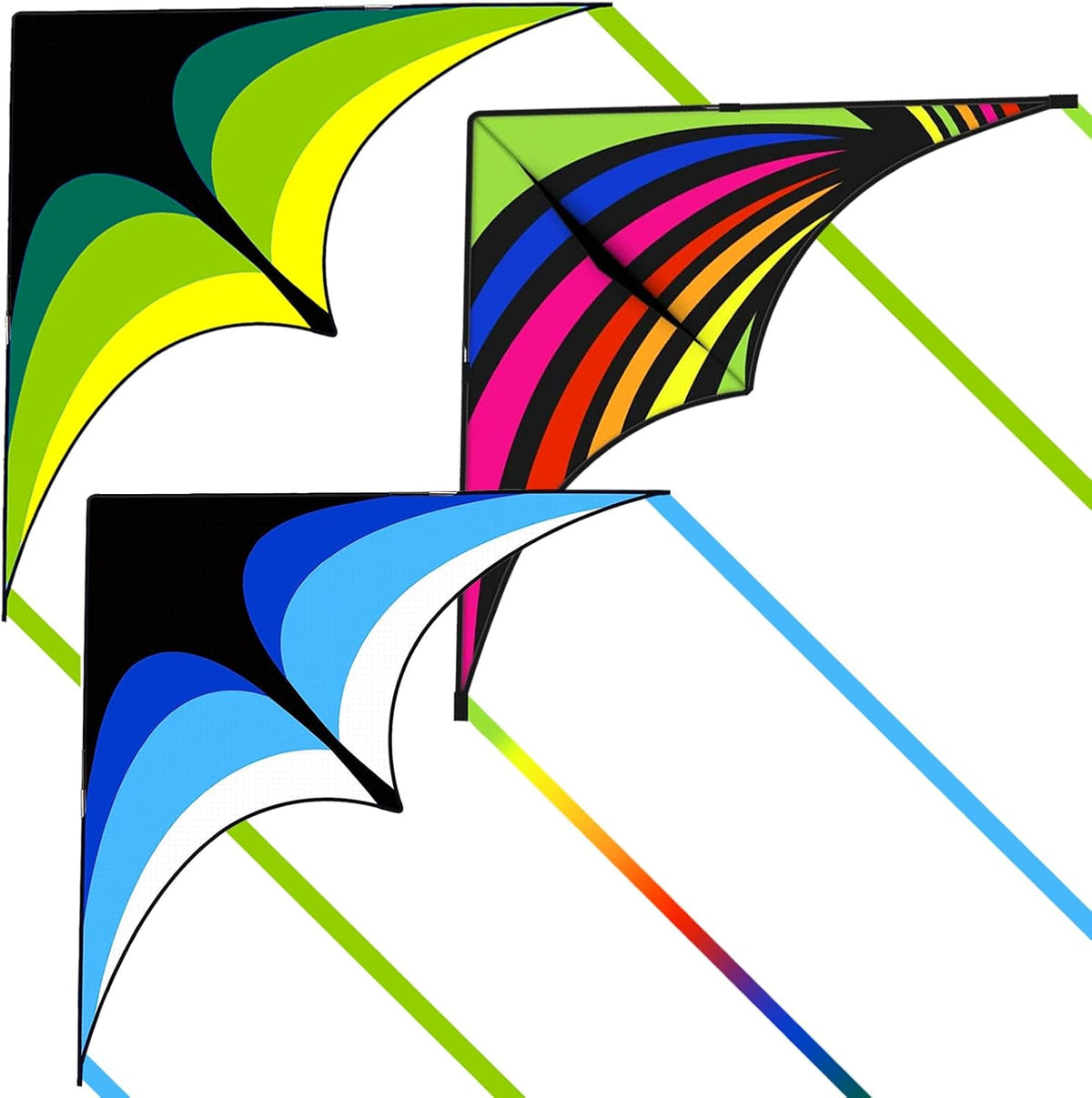 Delta Kite for Kids Ages 4-12 - 1 / Green&Blue&Rainbow