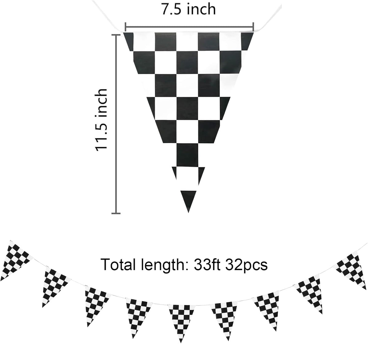 Piokio 100ft Black and White Checkered Flag Banner – Fun for Kids & Family - Black and White / 7.5x11.5 Inch(33ft) - image 2
