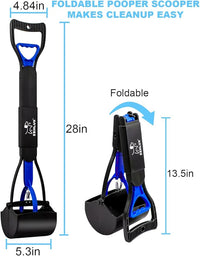 SZHLUX 28" Pooper Scooper, Foldable Dog Pooper Scooper with Unbreakable Material and Durable Spring for Grass and Gravel, Blue