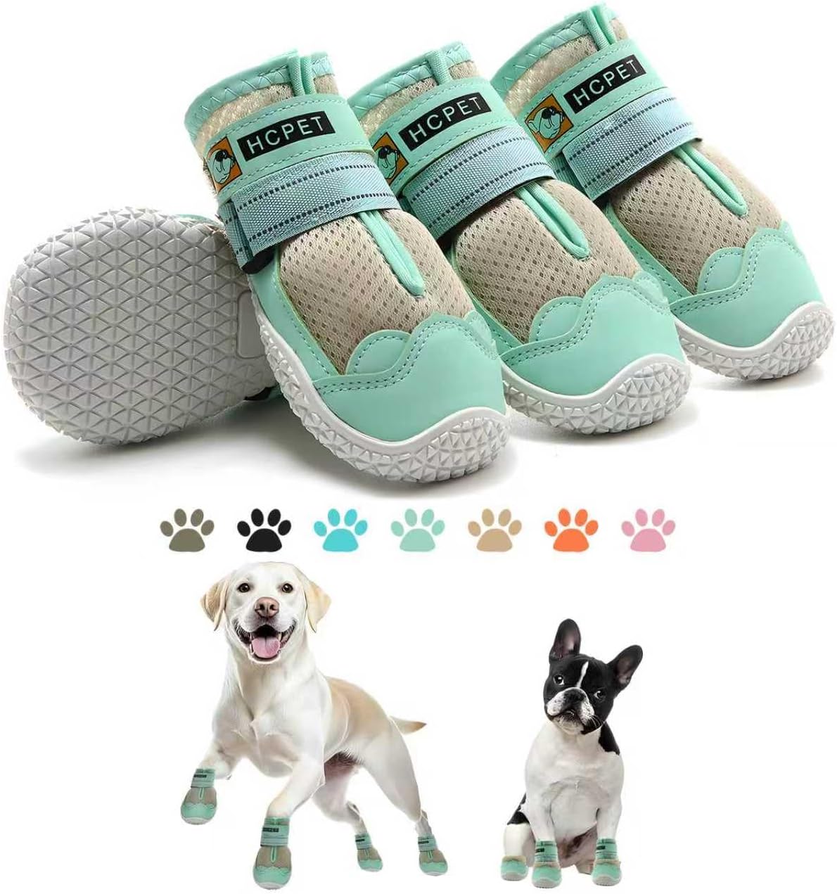 Dog Boots Waterproof Dog Shoes for Medium Large Dogs - Green / Width 2.36 in