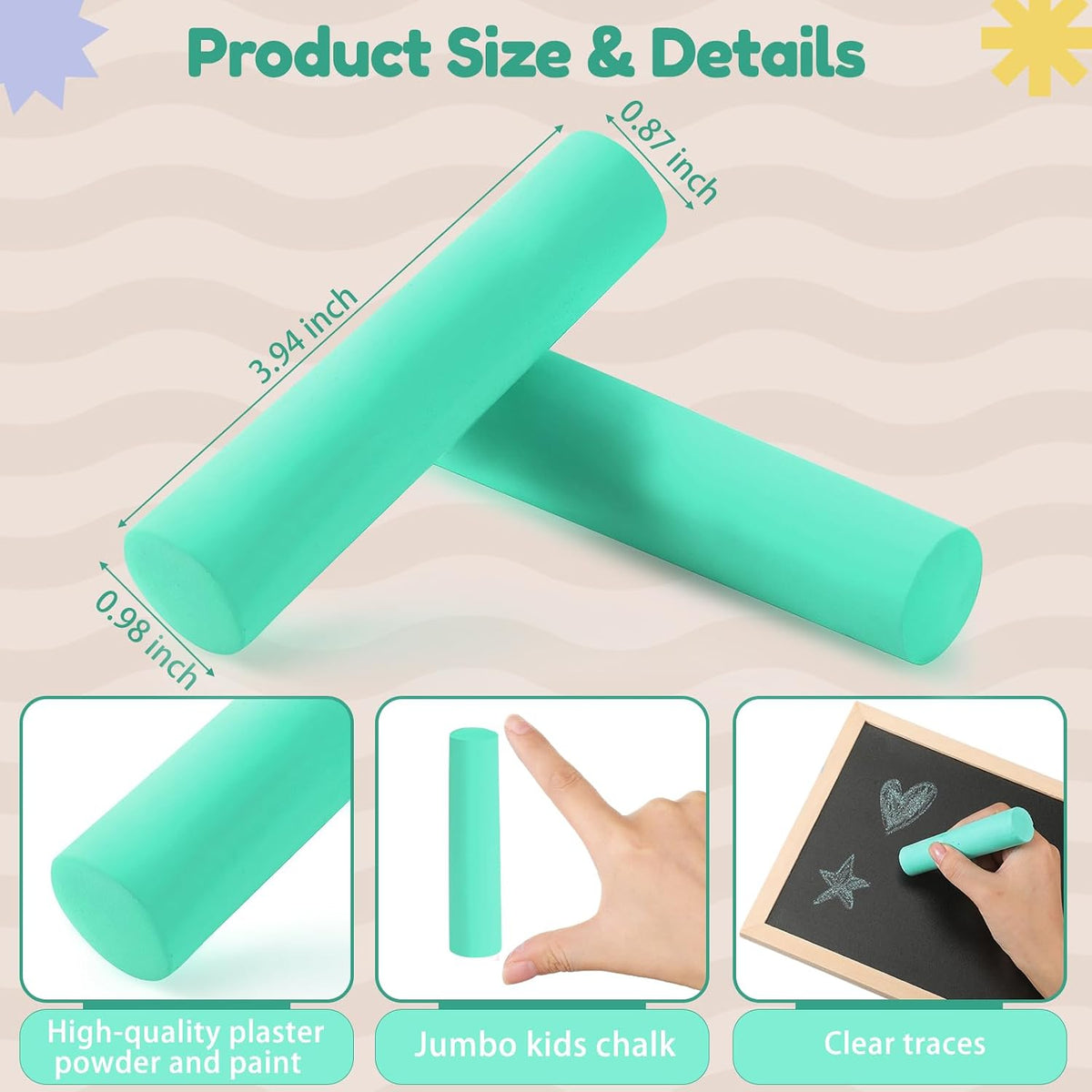 Fulmoon 40 pieces jumbo round white sidewalk chalk for kids - view 17