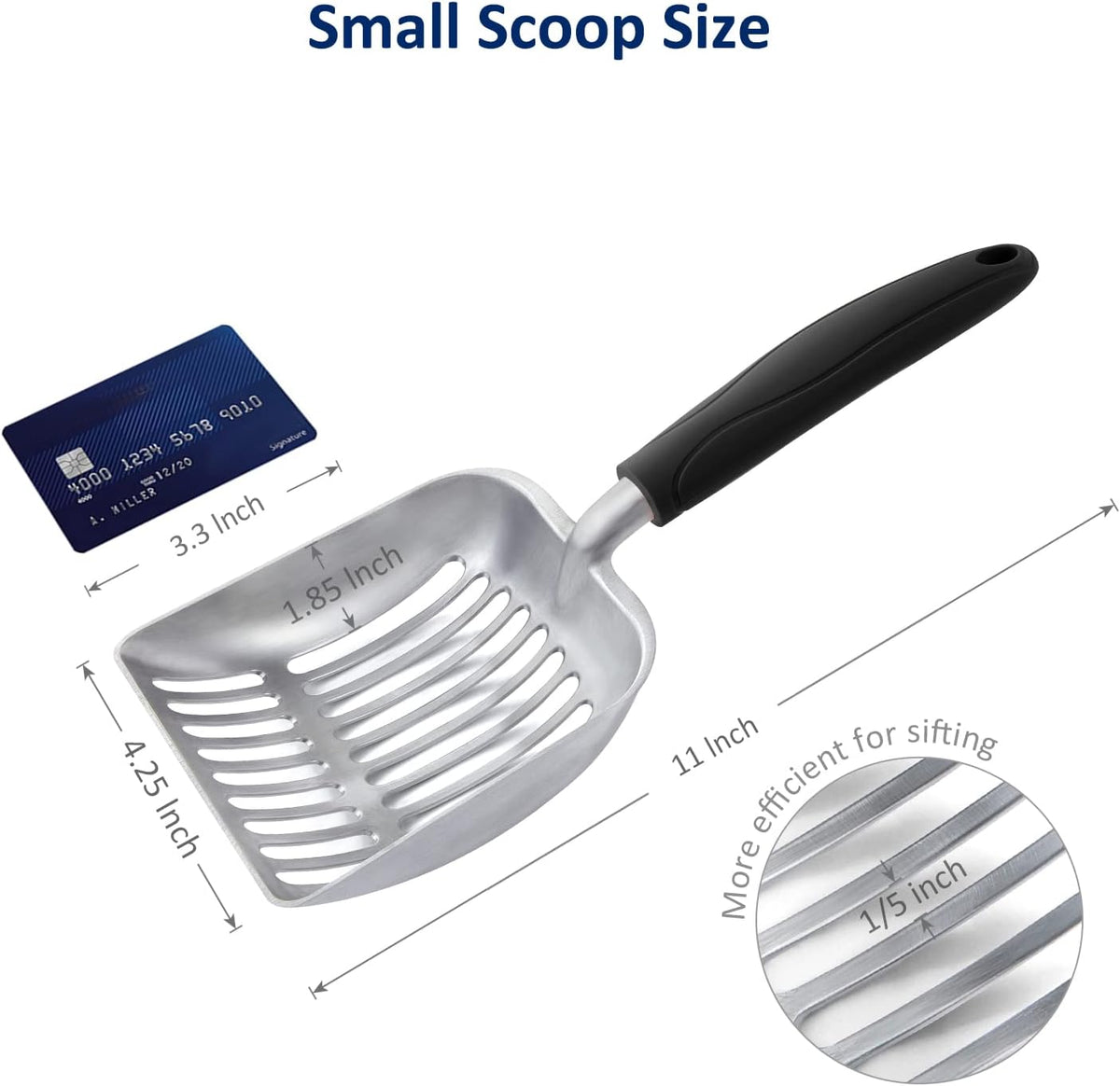 Cat Litter Scoop, Aluminum Alloy Sifter, Kitty Metal Scooper - Small / FLAT Aluminum \ #06 Black Handle - image 2