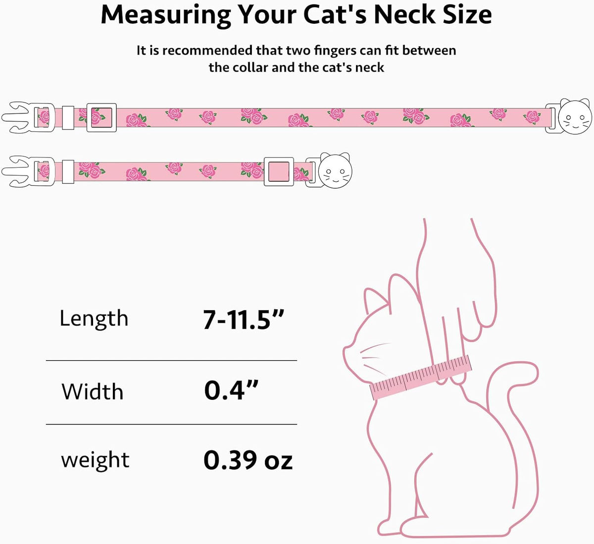2 Pack Cotton Cat Collar Pink Strawberrie White Heart Cute Kitten - Yellow Rose&Pink Rose - image 3