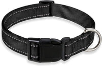 Reflective Dog Collar, Puppy Collar with Buckle Adjustable - Black / Medium :Width 3/4",Neck 12-18"