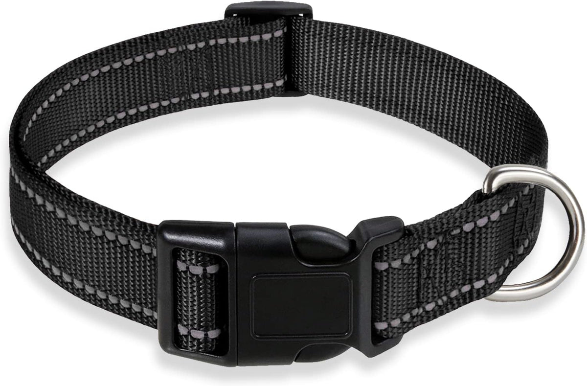 Reflective Dog Collar, Puppy Collar with Buckle Adjustable - Black / Medium :Width 3/4",Neck 12-18"