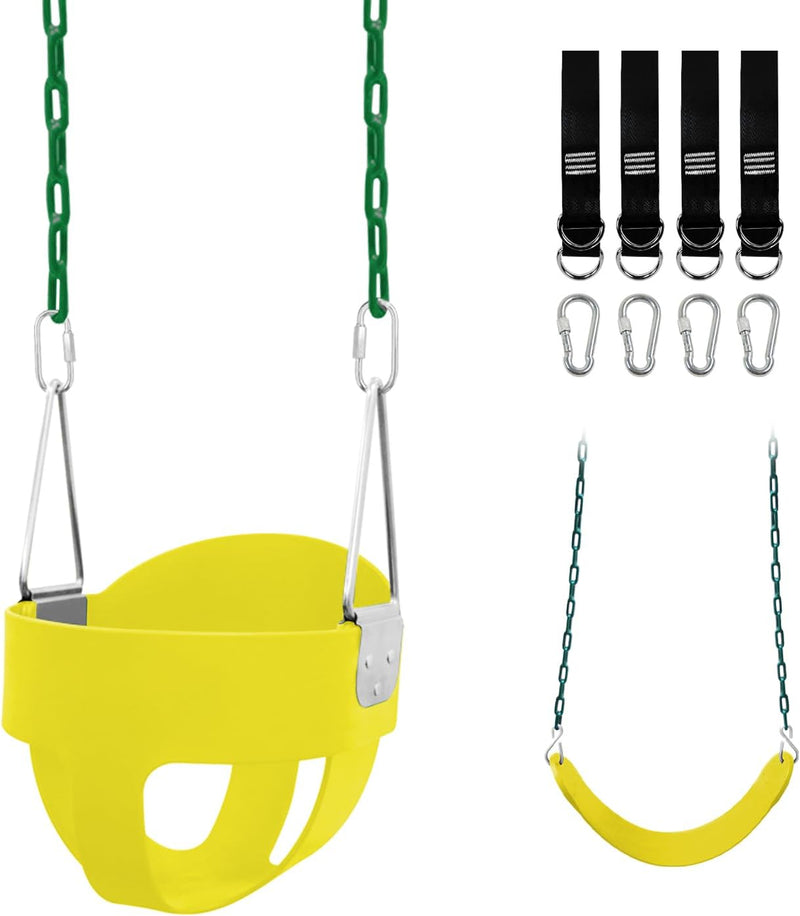 Perantlb toddler swing set with high back bucket seat and swing seat hanging from a tree