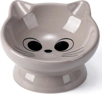 Raised Cat Food Bowl Ceramic 15° Tilted Cat Food Bowls Protect Cat's - FaceGrey-1P / 1