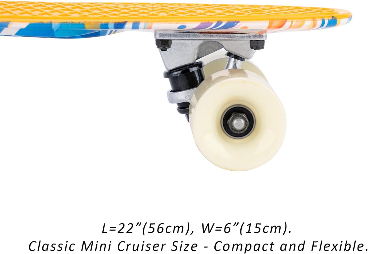 KMX Classic Retro Mini Cruiser Skateboard 22" & 27" for Boys Girls - Spray Paint Graffiti Orange / 22" - image 3