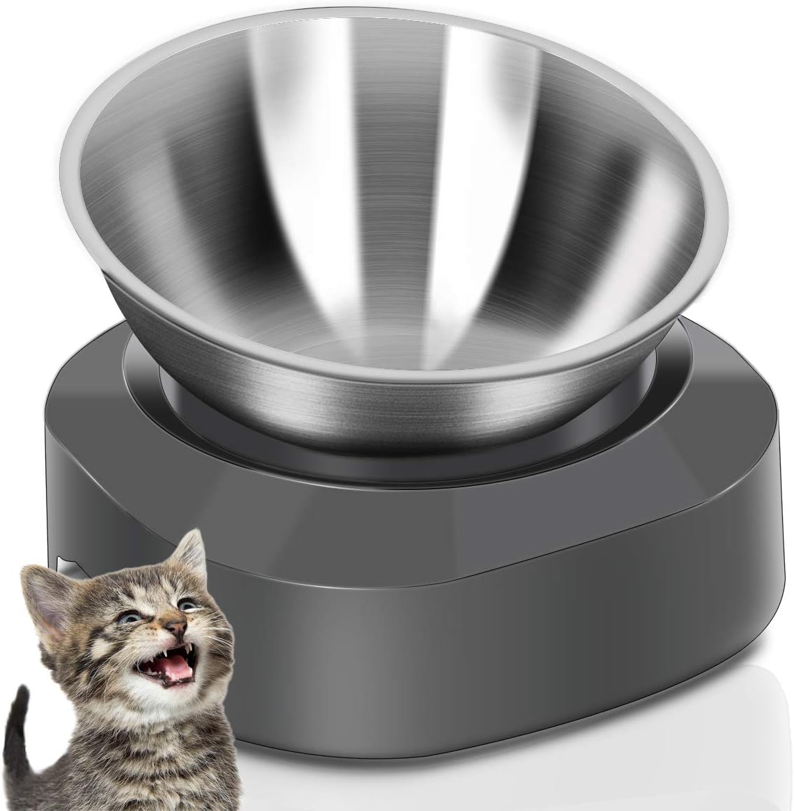 AYADA Raised Cat Food Bowl Stainless Steel 15 Degree Tilt – Essentials for Cats - Single
