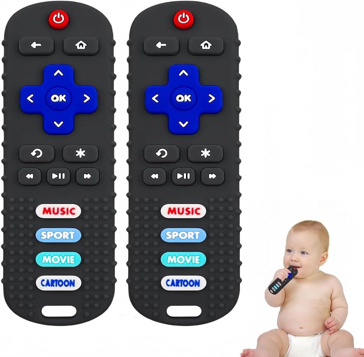 SOLIFEGOBLE 2 Pack Baby Teether Toys - Black + Black