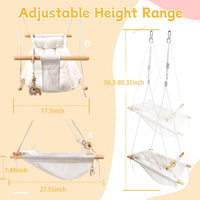 Tislly indoor outdoor baby swing in grey cotton with beech wood frame and 5-point belt - view 16