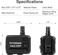 VIVOSUN 210GPH Submersible Fountain Water Pump for Pond - 5"×3"-210 - image 2
