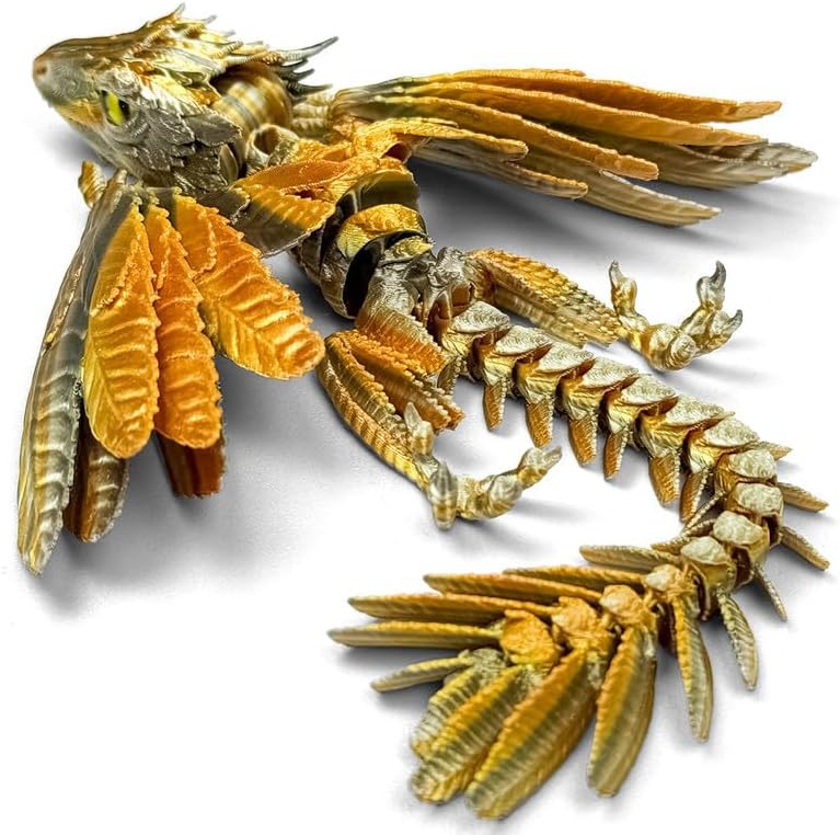 Feathered Wyvern Dragon, 3D Printed Dragon - Gold Silvery