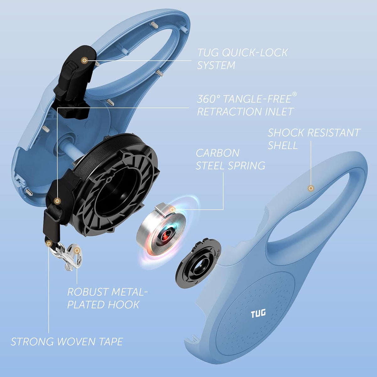 TUG Quest Retractable Dog Leash, 360° Tangle-Free - Blue / Small - image 3