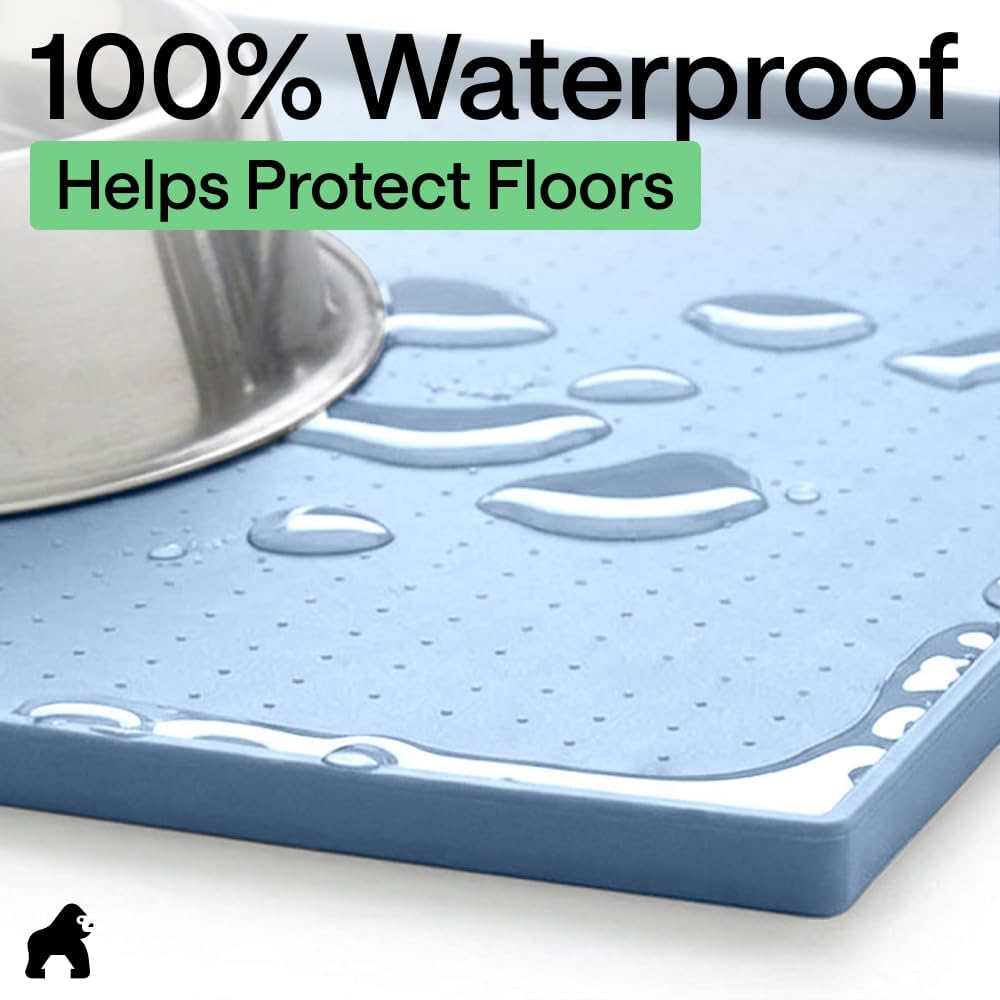 GORILLA GRIP Dog Food Mat, 100% Waterproof Silicone, 16x10 Beige – Essentials for Dogs - Light Blue / 32"l X 24"w - image 4