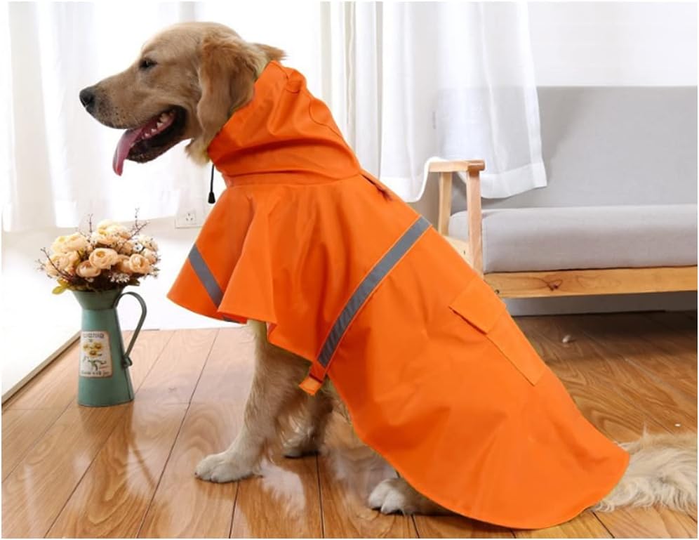 Adjustable Large Dog Raincoat with Strip Reflective - Orange / M - image 2