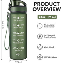 Enerbone Water Bottle, Leakproof BPA & Toxic Free, Motivational Water Bottle with Times to Drink and Straw, Fitness Sports Water Bottle with Strap for Office, Gym, Outdoor Sports