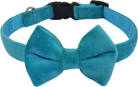 Dog Collar with Bowtie Soft Velvet Material with Quick Release Buckle - M / Blue