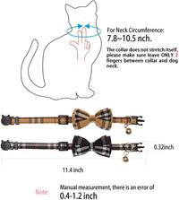 2 Pack/Set Cat Collar Breakaway with Cute Bow Tie and Bell for Kitty - Black+Brown / Plaid - image 4