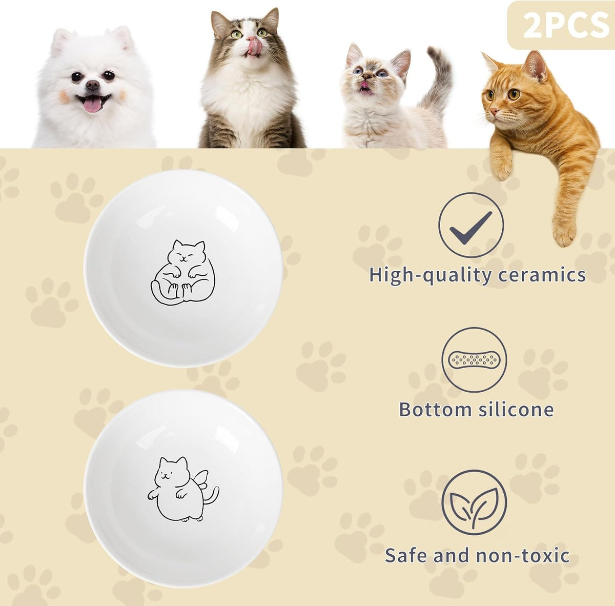 2pcs Wide Shallow Cat Bowls - Fat - image 2