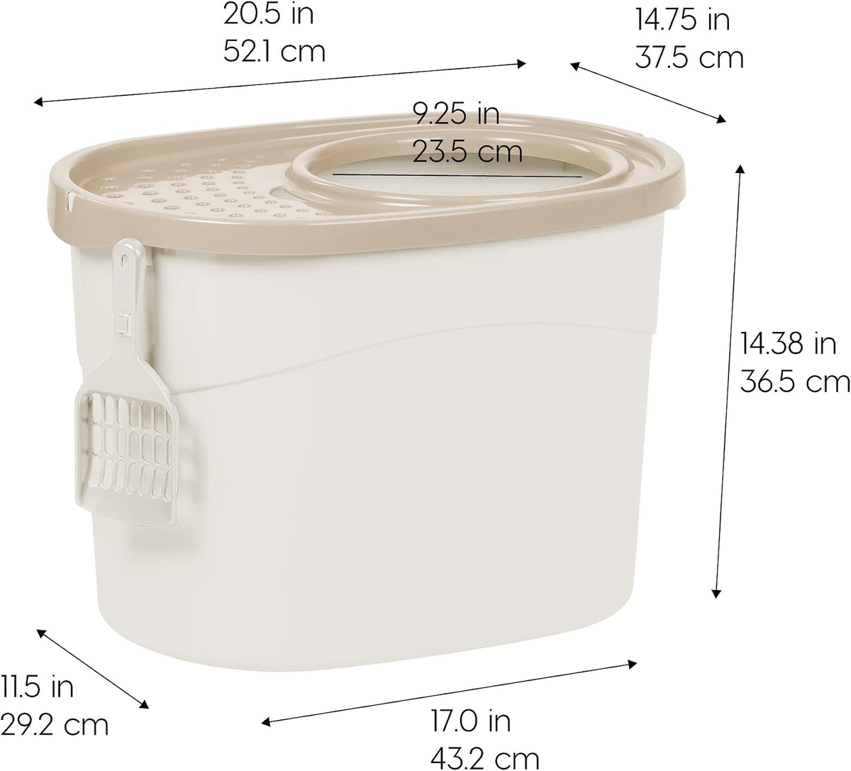 IRIS USA Top Entry Cat Litter Box, Hooded Privacy - Oval / White w/ Scoop - image 2