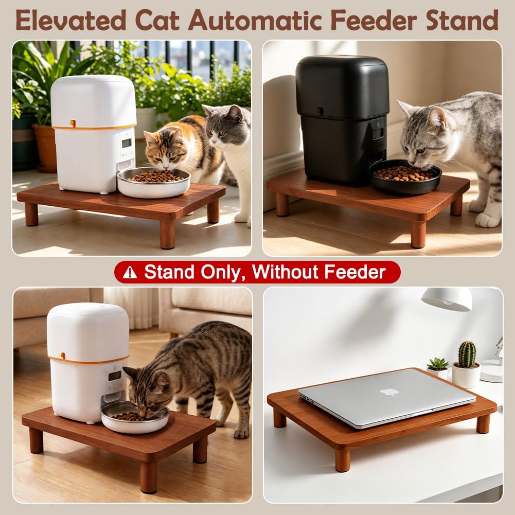 SZEE Cat Food Stand, Elevated Cat Feeder Stand for Automatic Feeder & Bowls – Essentials for Cats - Walnut Wood / Larger ( 15.5" × 9.8" × 3" ) - image 4