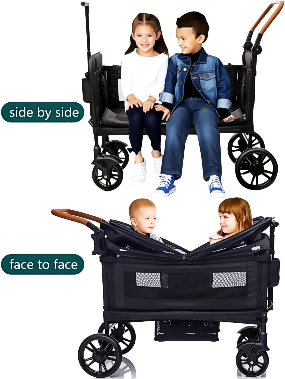 MRZLB Luxury Wagon Stroller for 2 Kids & Cargo-Lightweight Travel - Black - image 4