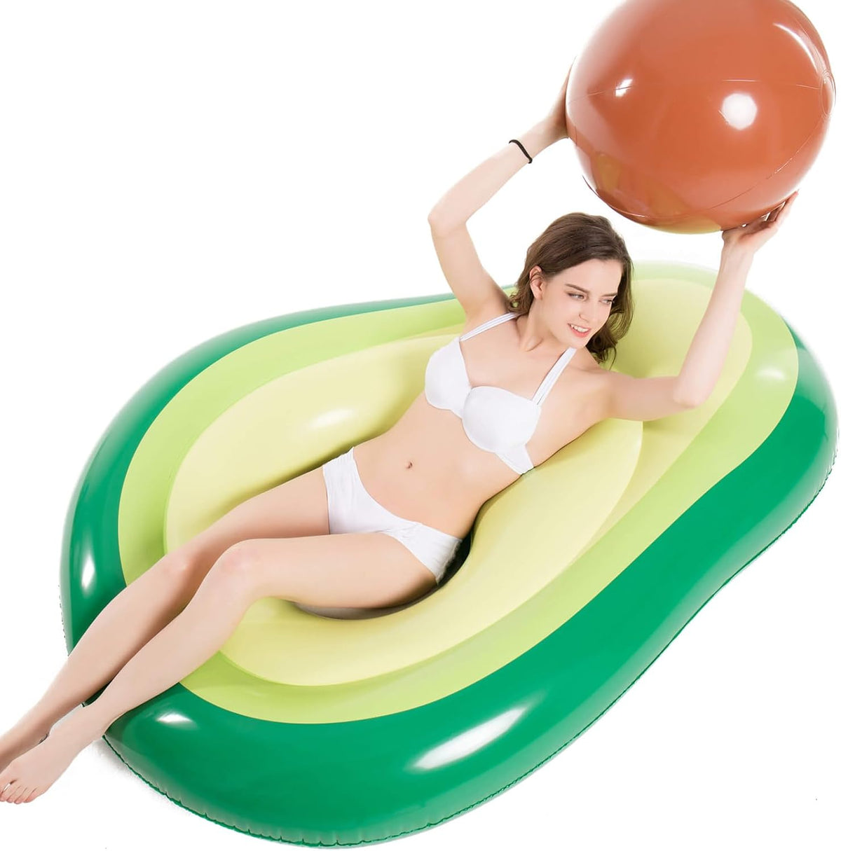 Jasonwell Inflatable Avocado Pool Float Seashell Floatie with Ball - Green / X-Large