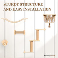 Cat Wall Shelves and Perches, Wall Mounted Cat Furniture with Hammock, Bridge, Tree, Steps and Scratching Posts, Wooden Climbing System for Indoor Large Cats and Kittens